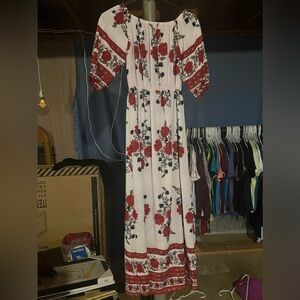 White and Red Floral Off the Shoulder Sundress